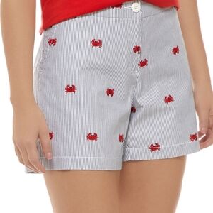 Crown & Ivy Striped Caroline Shorts Embroidered Crabs Nautical Style Size 10 EUC